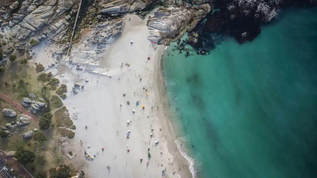 Aerial view of a Cape Town beach and the Atlantic Ocean