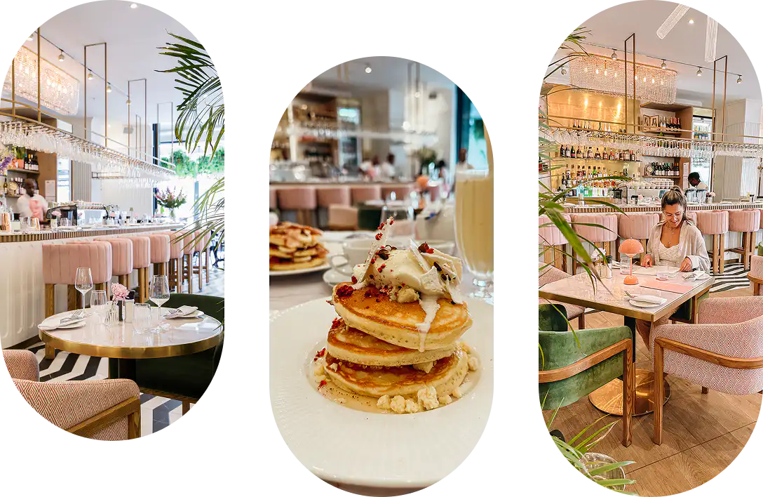 Dining room and breakfast dishes at Sonny & Irene in Station House