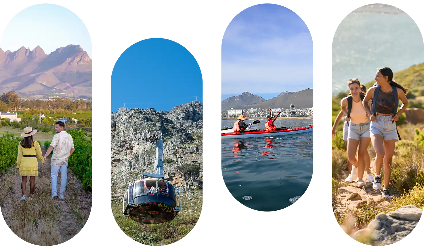 Cape Town activities including the Winelands, Table Mountain cableway, kayaking and hiking