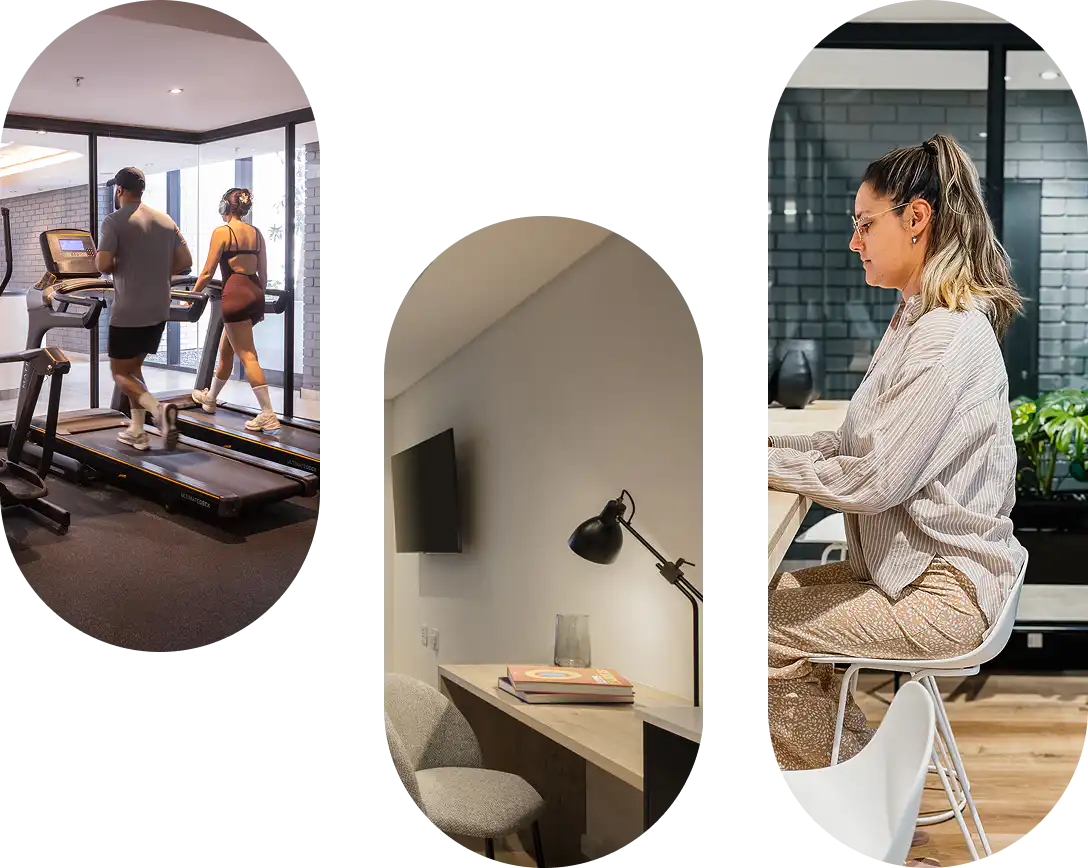 Station House gym, in-suite workspace and coworking area