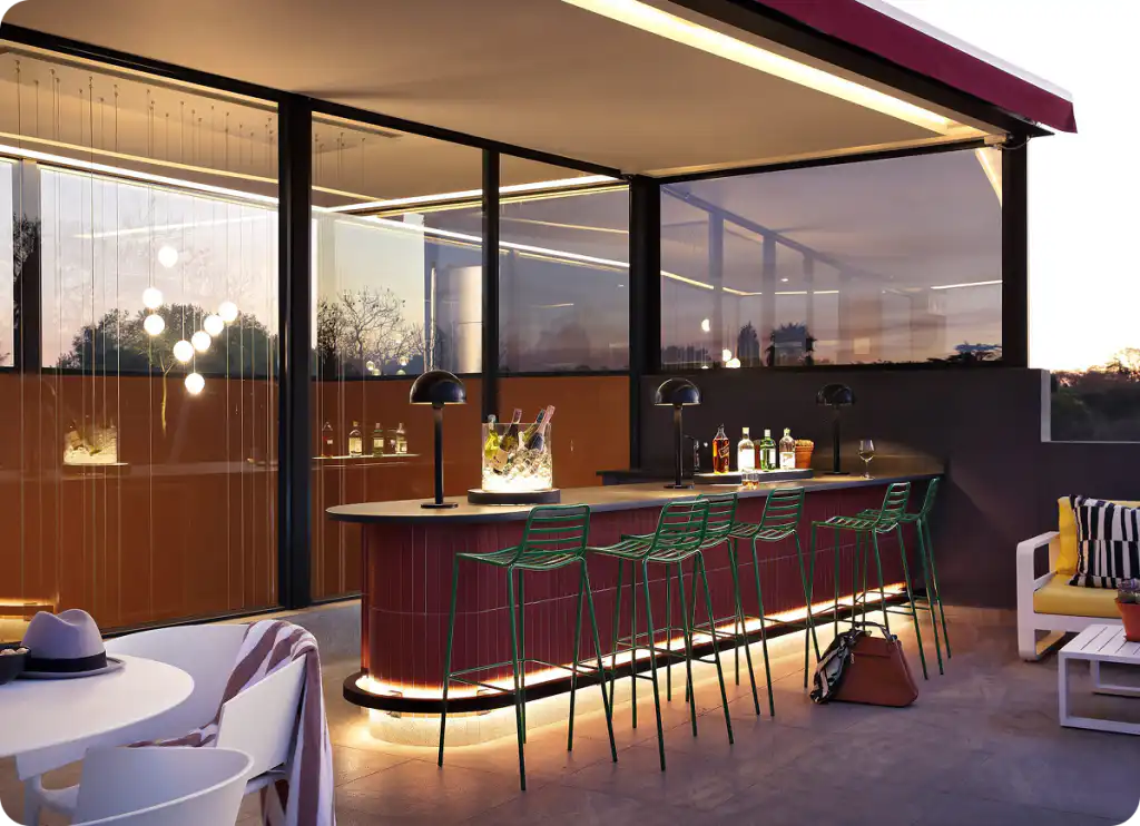 Rooftop bar and terrace prepared for a private event at Home Suite Hotels Rosebank